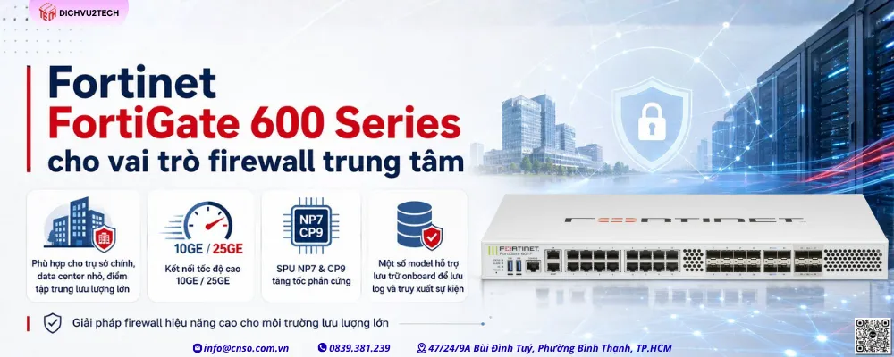 alt="Fortinet FortiGate 600 Series làm firewall trung tâm cho trụ sở chính và data center nhỏ"
